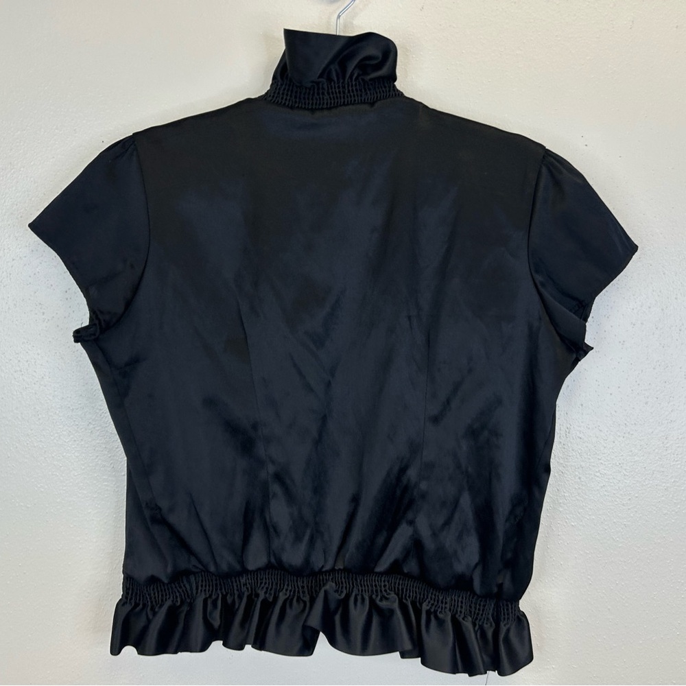 Bongo Black Ruffled Womens L Satin Top Y2K 90s Vampire‎ Dark Romantic Victorian - Picture 5 of 7